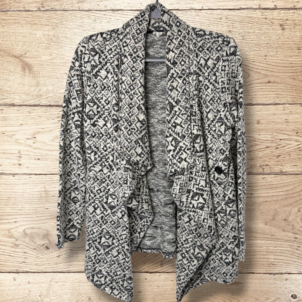TRIBAL JEANS Womens Geometric Print Wrap Cardigan Long Sleeve Size M Black White - Picture 5 of 13
